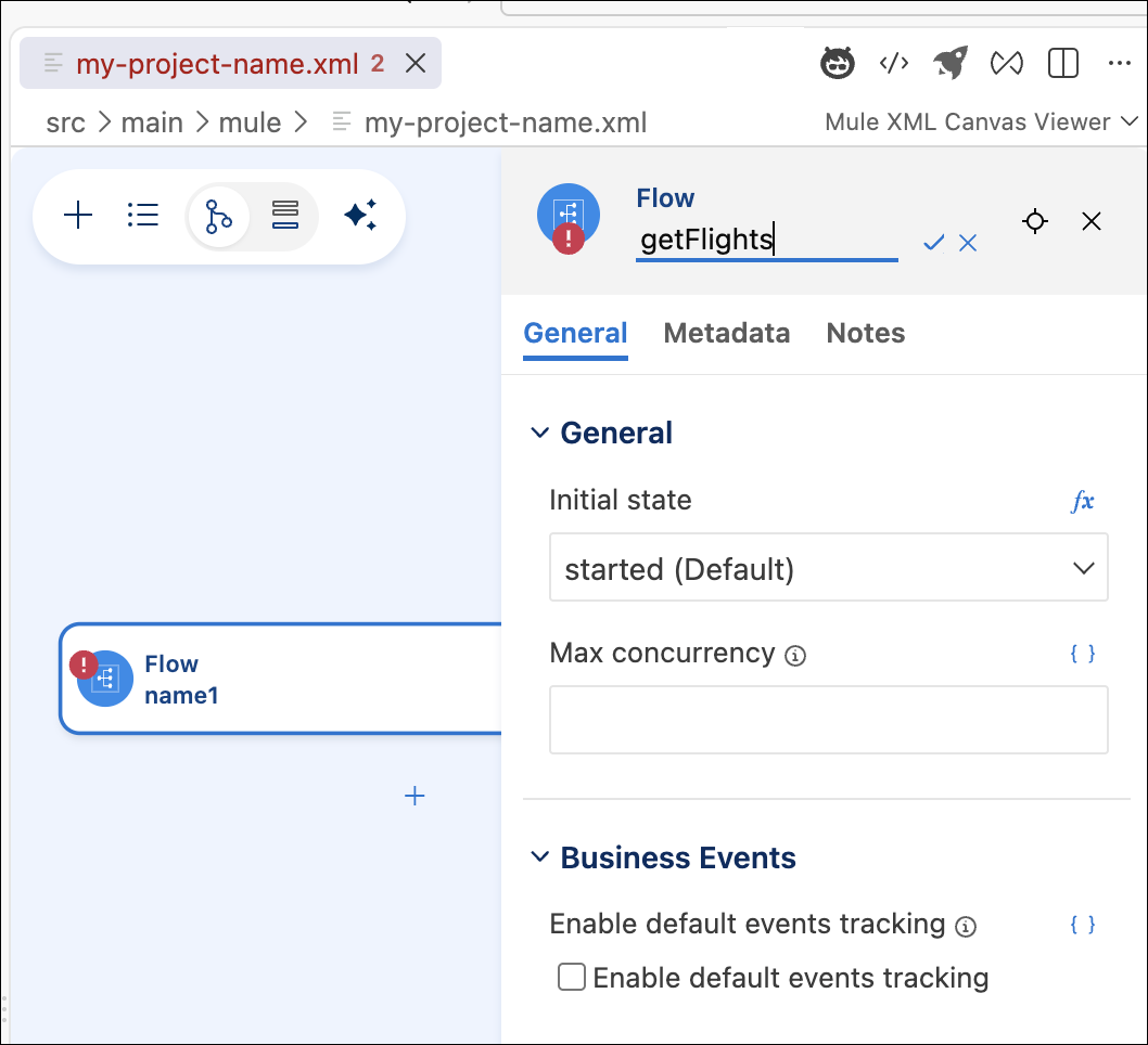 Change name of flow through canvas.