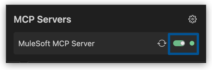 The MCP server panel showing the Settings icon and the Enable toggle.