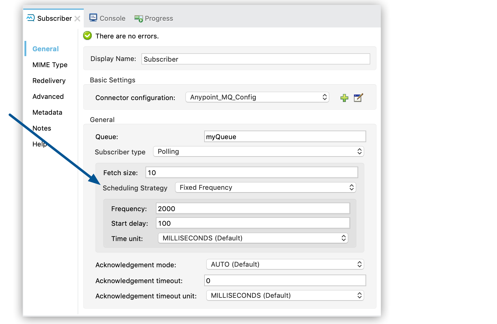 Subscriber configuration window showing Scheduling Strategy set to Fixed Frequency