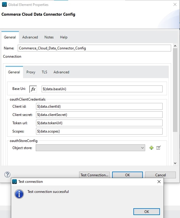 Test connection returning a Test connection successful message