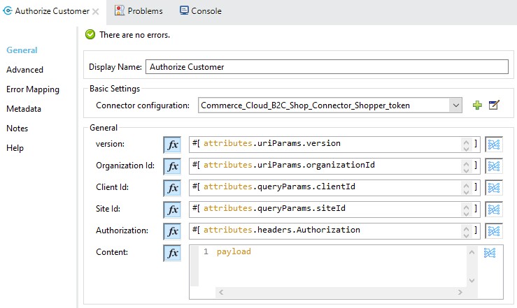 Authorize Customer operation fields configuration