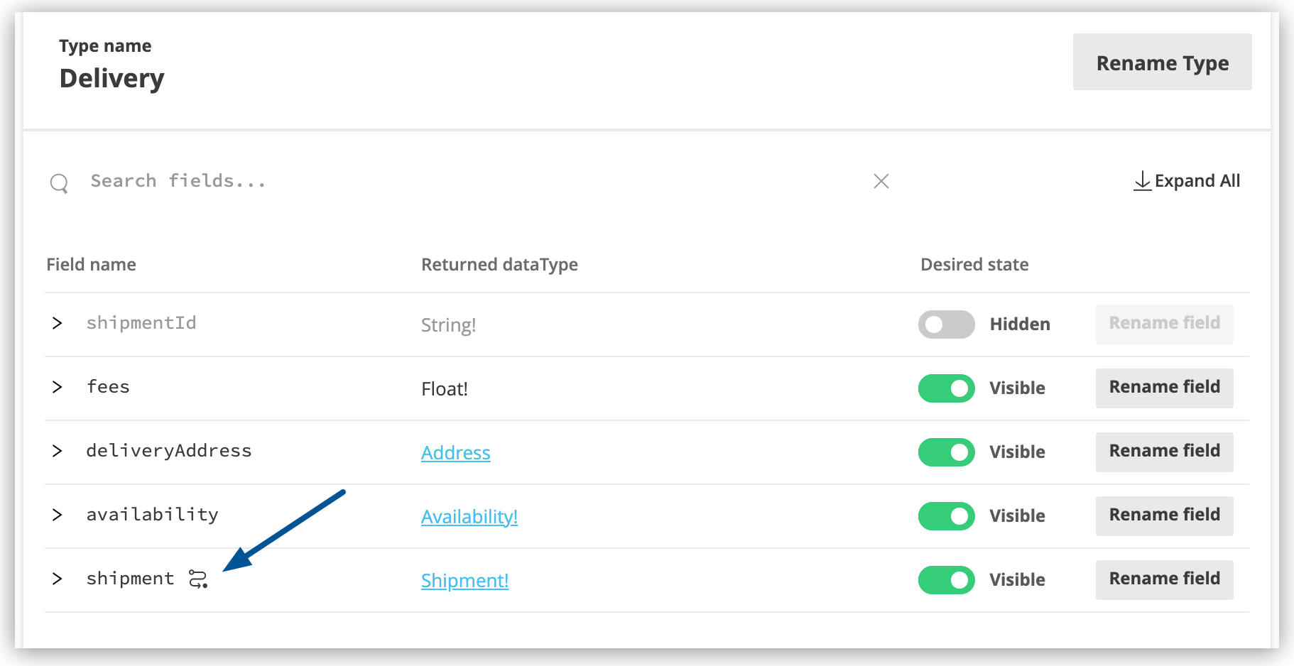 Linked object indicated by link icon