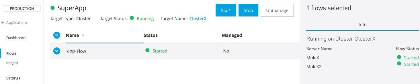 Flow Monitoring tab with Start and Stop flow controls