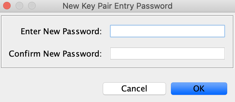 [New Key Pair Entry Password (新しいキーペアエントリのパスワード)] ダイアログボックスにパスワードを追加