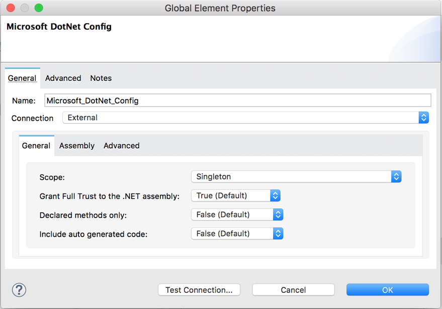 DotNet 設定用の Studio の [General (一般)] タブ