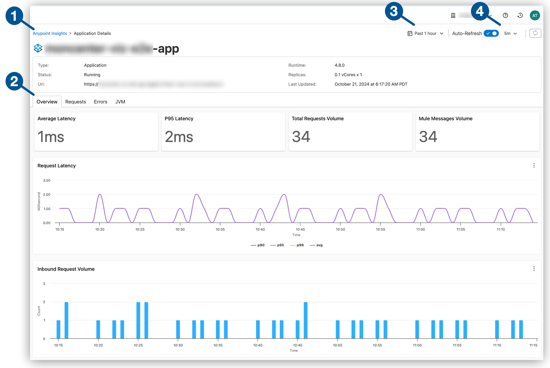 デプロイ済みアプリケーションまたは API のダッシュボード