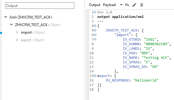 SAP_Inbound グローバル要素のメタデータの例