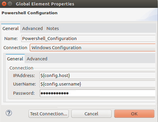 Windows 設定を含む [Global Element Properties (グローバル要素プロパティ)] ウィンドウ