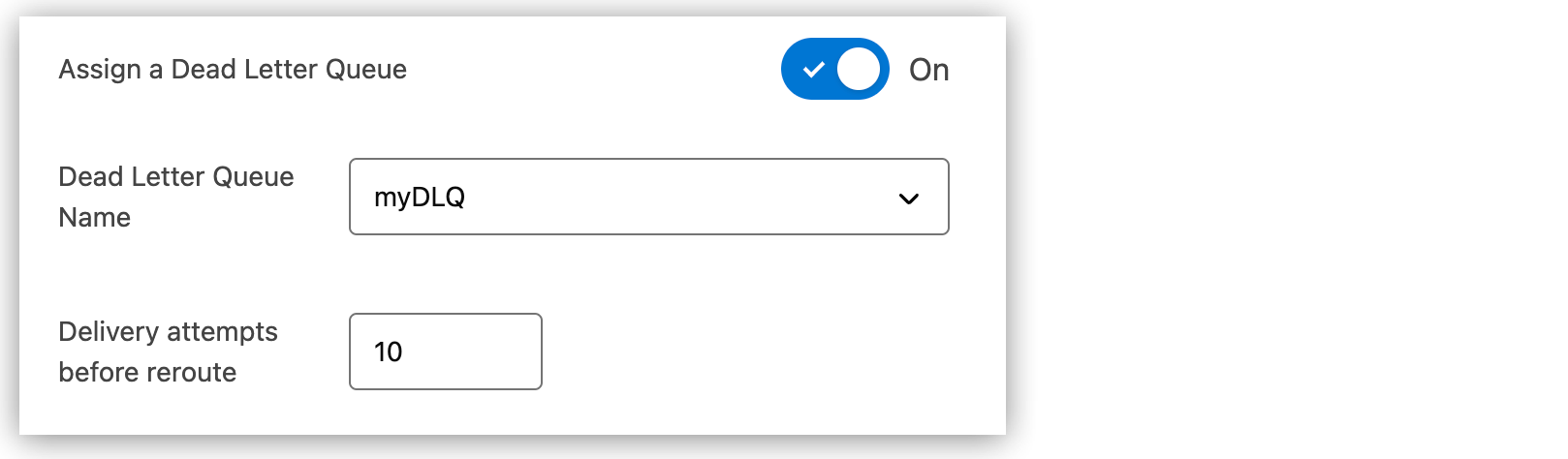 DLQ fields in the Create Queue page