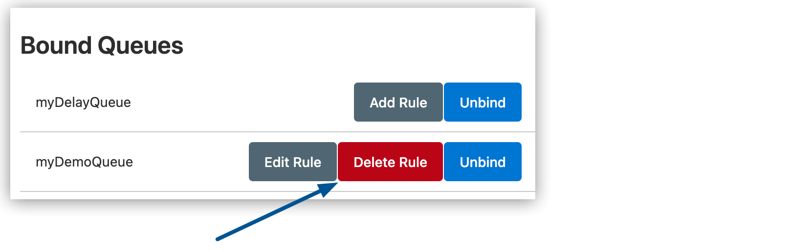Exchange Settings page showing the Delete Rule button