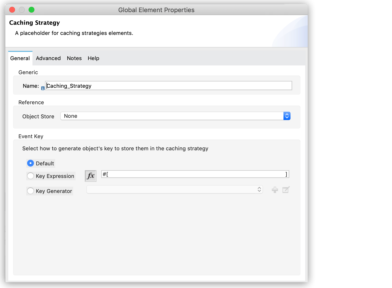 A Caching Strategy setup with options for object store and event key generation