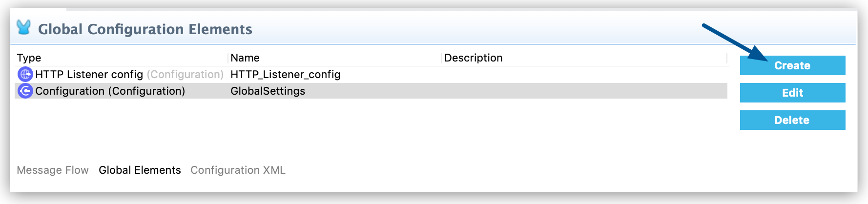 A configuration panel for creating global settings with fields for HTTP listener configuration