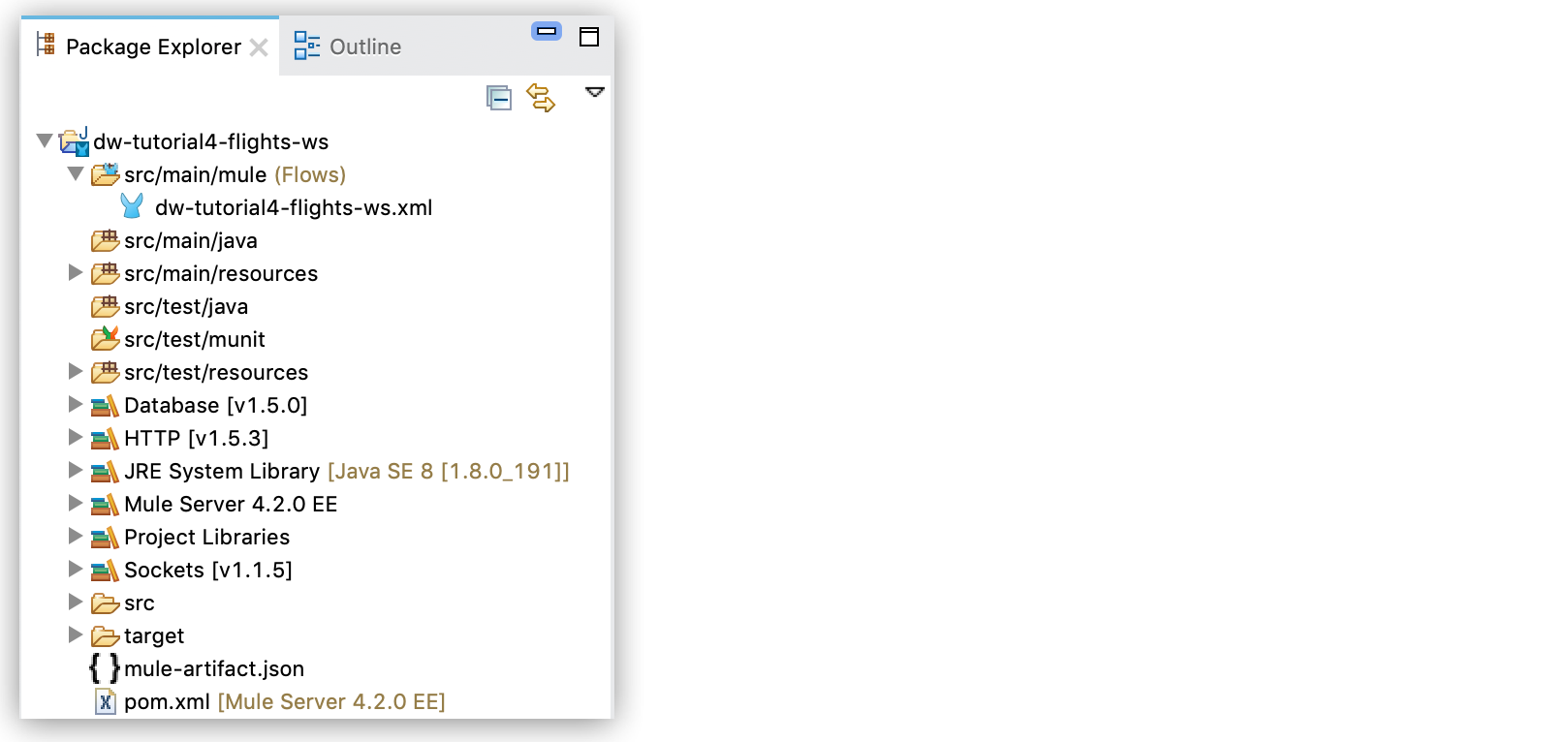 A Mule project with directories for main, test, and resources