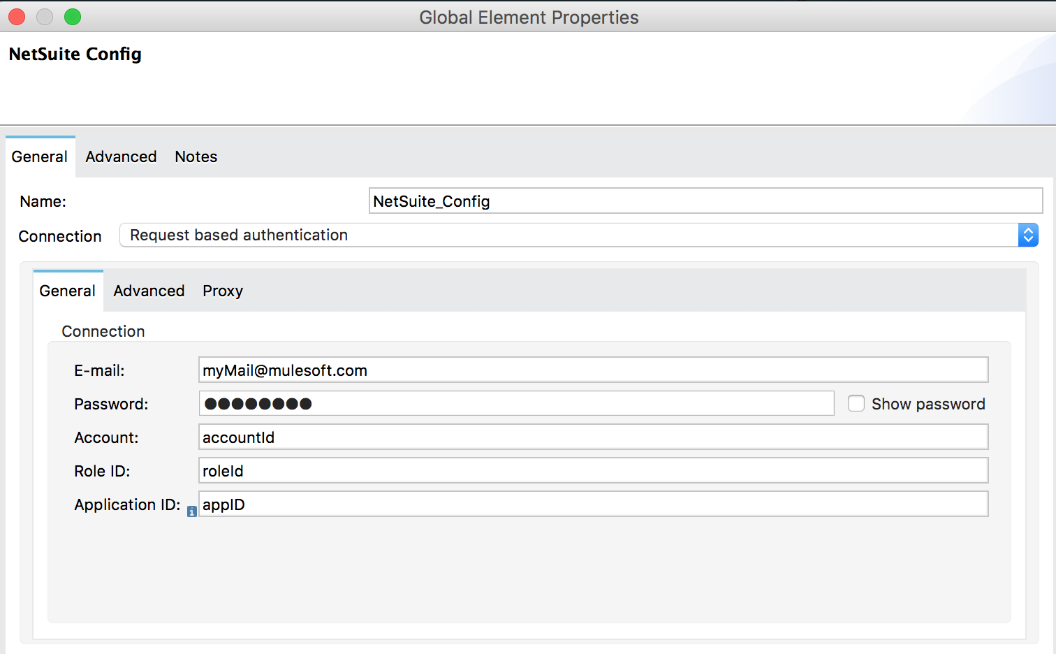Request based authentication global elements properties window