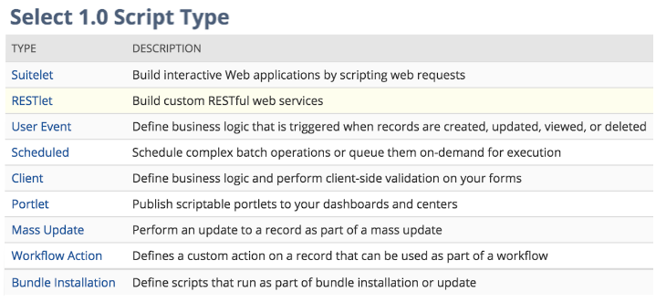 Select Script Type page