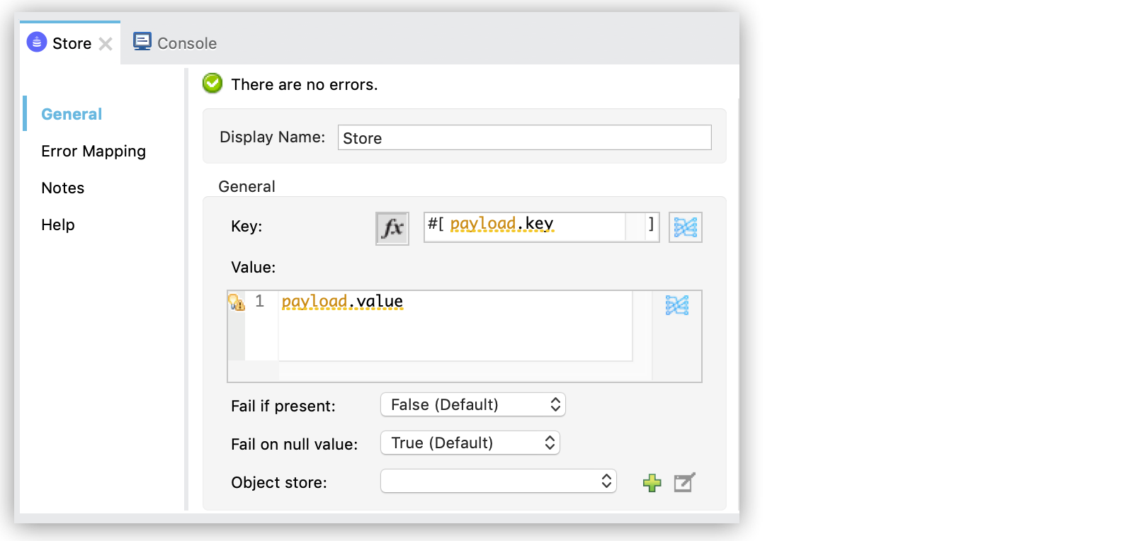 Store properties windows showing the values in the Key and Value fields