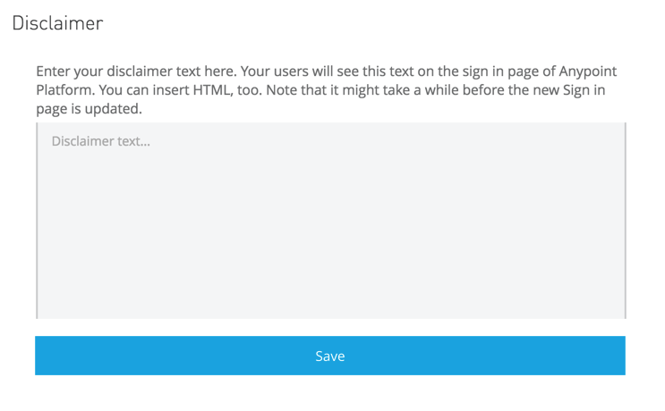 Disclaimer window to enter text under the Access Mananagemet UI