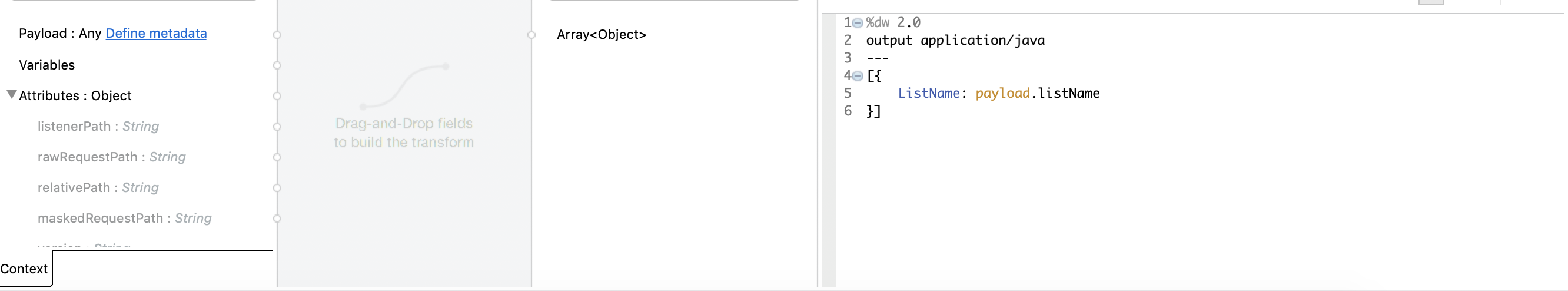 Window of Transform message before configuration