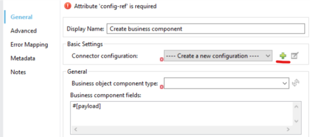 Plug sign in properties window to create a new configuration