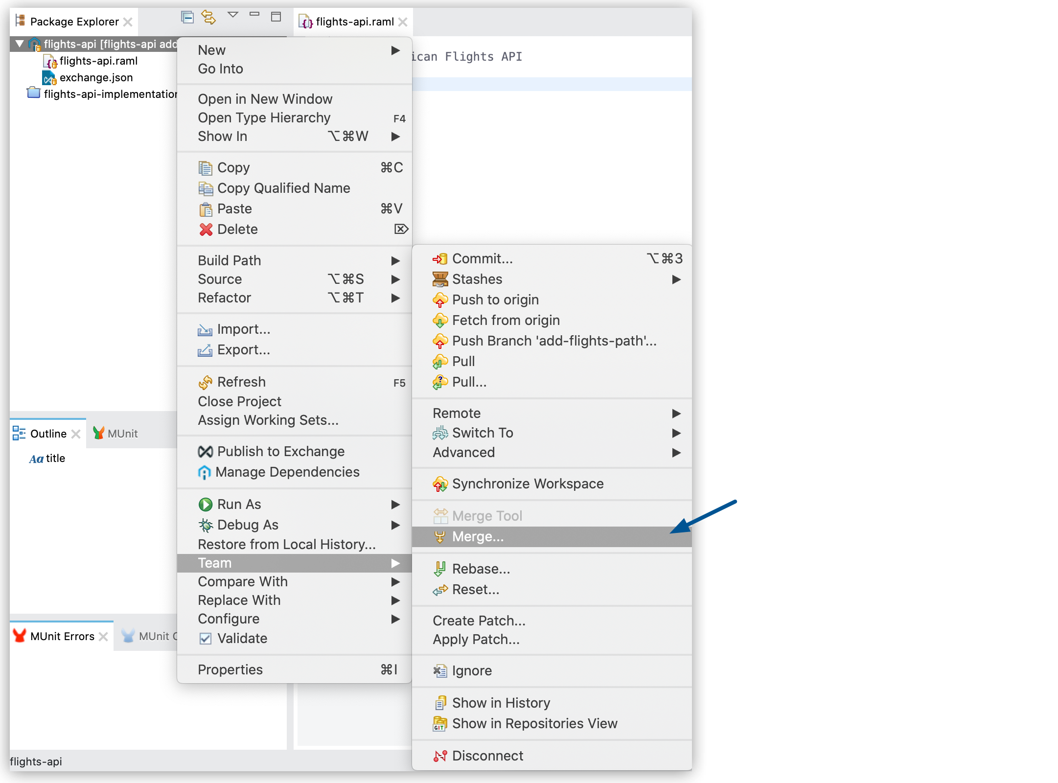 *Merge* option highlighted in the context menu.