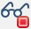 A pair of glasses with a red button on the bottom right corner