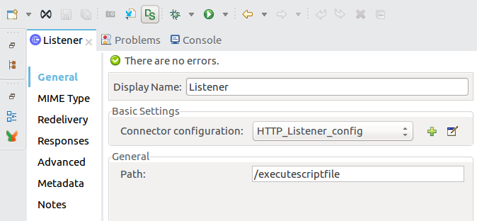 Listener configuration values in properties window